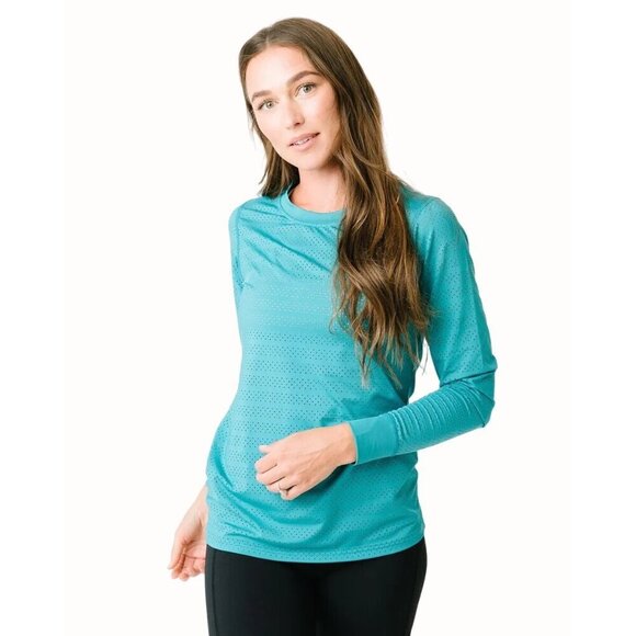 Zyia Active Women 2XL Teal Chill Long Sleeve Stretch Athletic Breathable Tee NEW - Picture 1 of 10